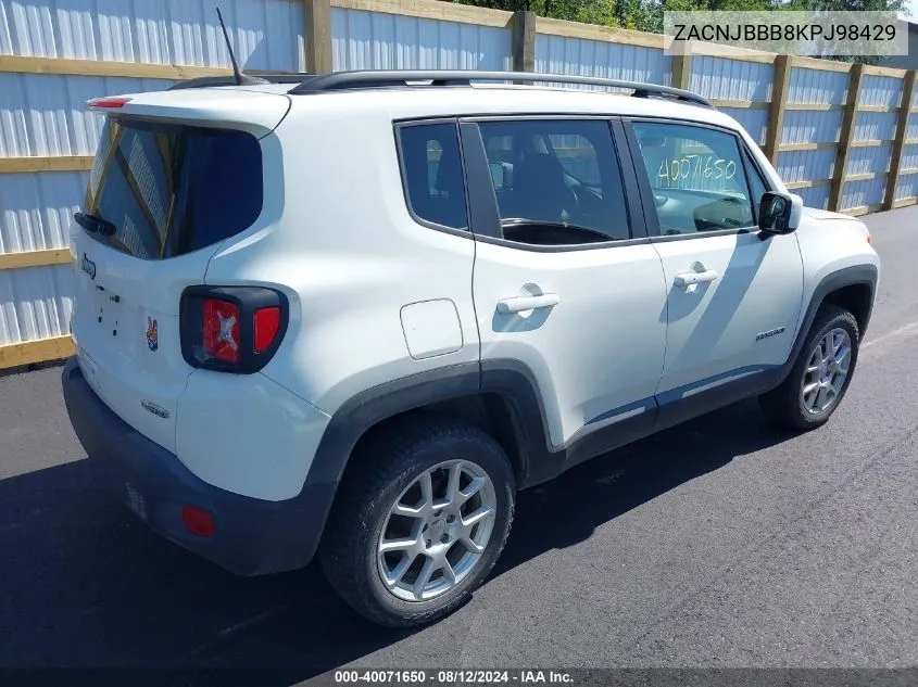 2019 Jeep Renegade Latitude 4X4 VIN: ZACNJBBB8KPJ98429 Lot: 40071650