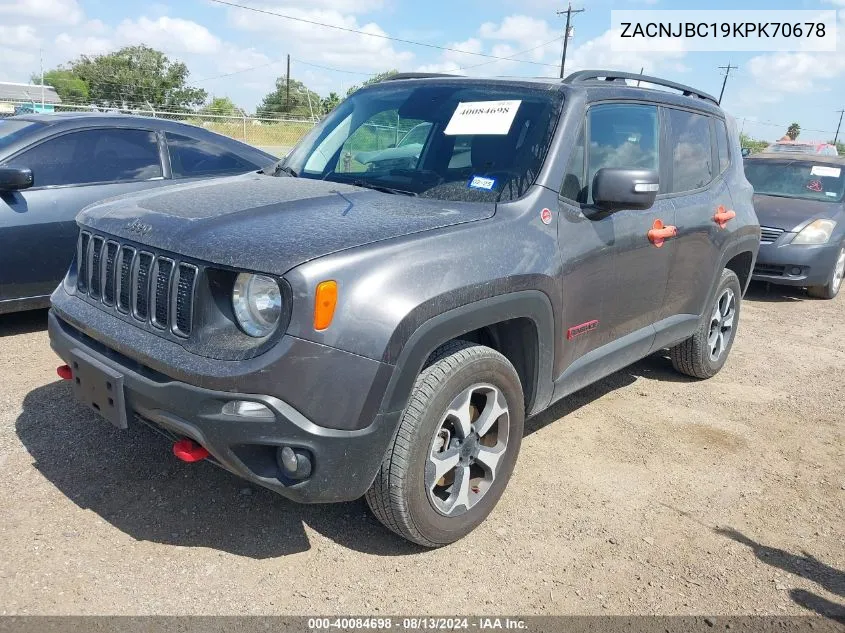 2019 Jeep Renegade Trailhawk 4X4 VIN: ZACNJBC19KPK70678 Lot: 40084698