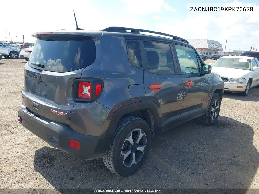 2019 Jeep Renegade Trailhawk 4X4 VIN: ZACNJBC19KPK70678 Lot: 40084698