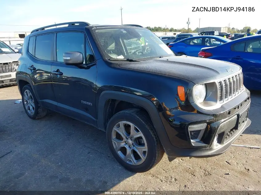 ZACNJBD14KPJ94186 2019 Jeep Renegade Limited 4X4