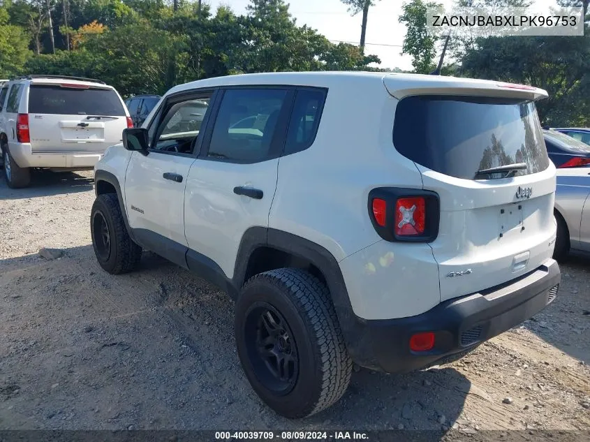 2020 Jeep Renegade Sport 4X4 VIN: ZACNJBABXLPK96753 Lot: 40039709