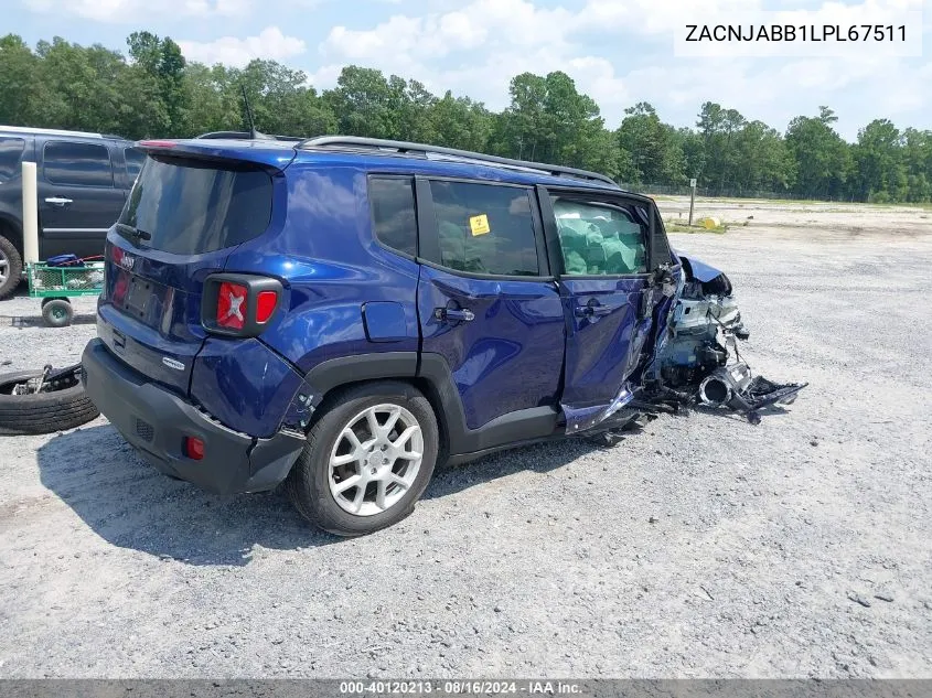 2020 Jeep Renegade Latitude Fwd VIN: ZACNJABB1LPL67511 Lot: 40120213