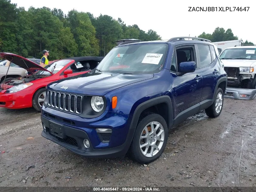 2020 Jeep Renegade Latitude 4X4 VIN: ZACNJBB1XLPL74647 Lot: 40405447