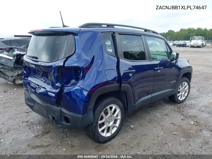 2020 Jeep Renegade Latitude 4X4 VIN: ZACNJBB1XLPL74647 Lot: 40405447