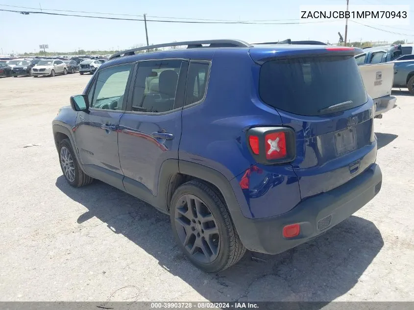 2021 Jeep Renegade Latitude Fwd VIN: ZACNJCBB1MPM70943 Lot: 39903728