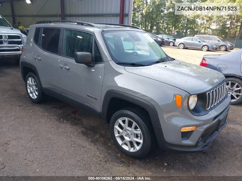 2022 Jeep Renegade Latitude 4X4 VIN: ZACNJDB14NPN71523 Lot: 40106262