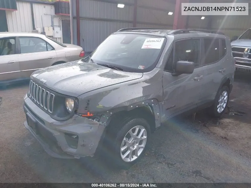 2022 Jeep Renegade Latitude 4X4 VIN: ZACNJDB14NPN71523 Lot: 40106262