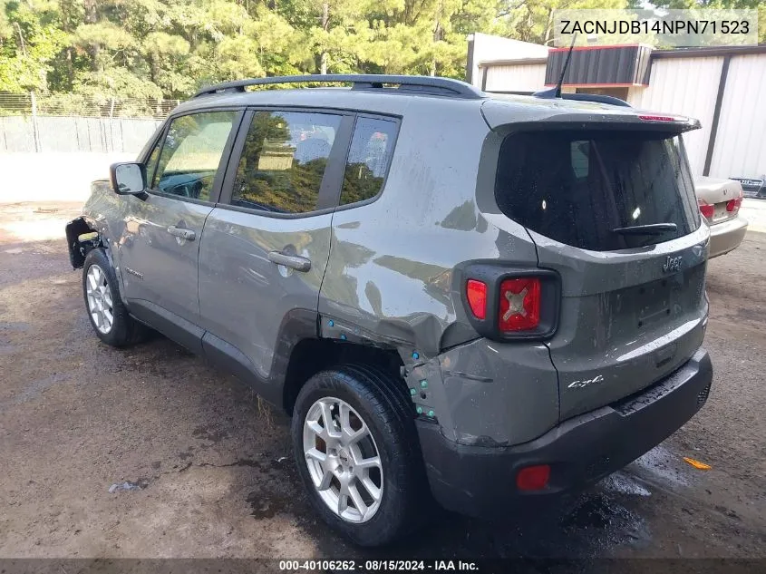 2022 Jeep Renegade Latitude 4X4 VIN: ZACNJDB14NPN71523 Lot: 40106262