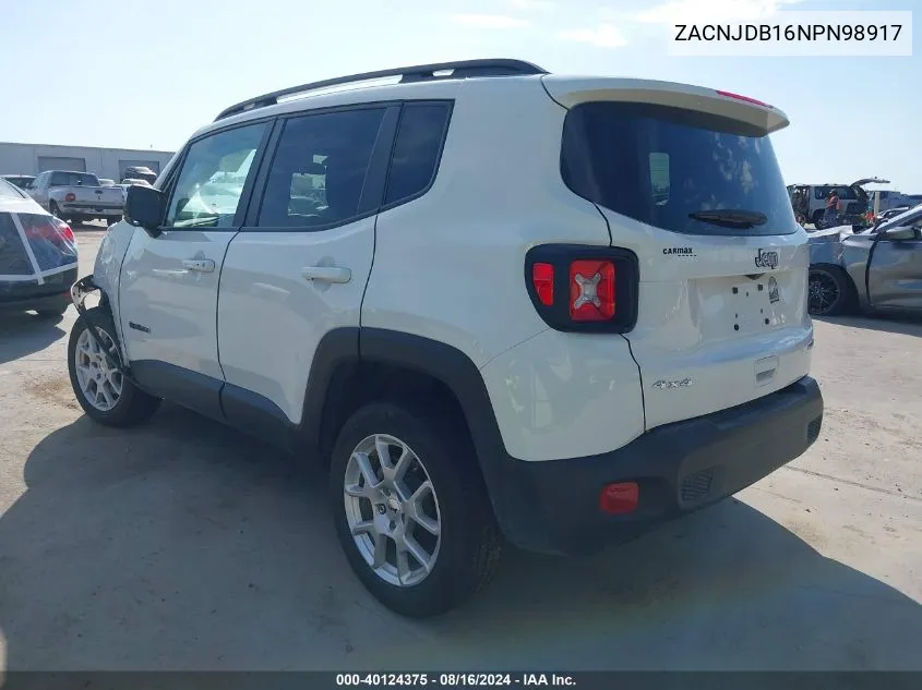 2022 Jeep Renegade Latitude 4X4 VIN: ZACNJDB16NPN98917 Lot: 40124375