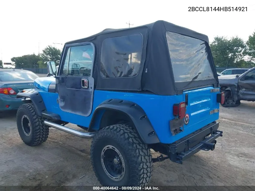 2BCCL8144HB514921 1987 Jeep Wrangler Laredo