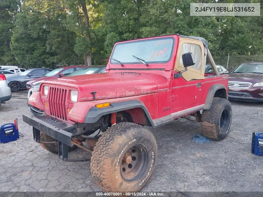 1990 Jeep Wrangler / Yj S VIN: 2J4FY19E8LJ531652 Lot: 40070001