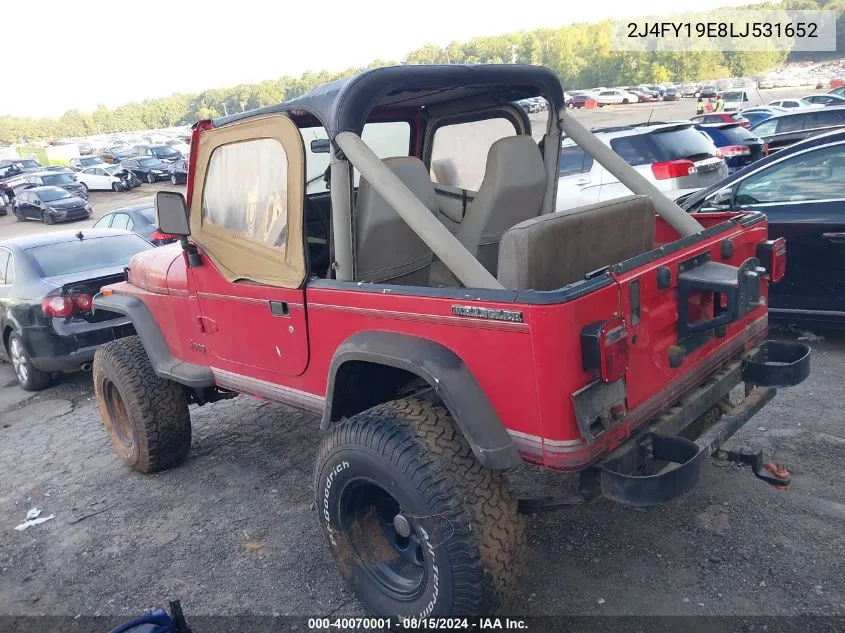 1990 Jeep Wrangler / Yj S VIN: 2J4FY19E8LJ531652 Lot: 40070001