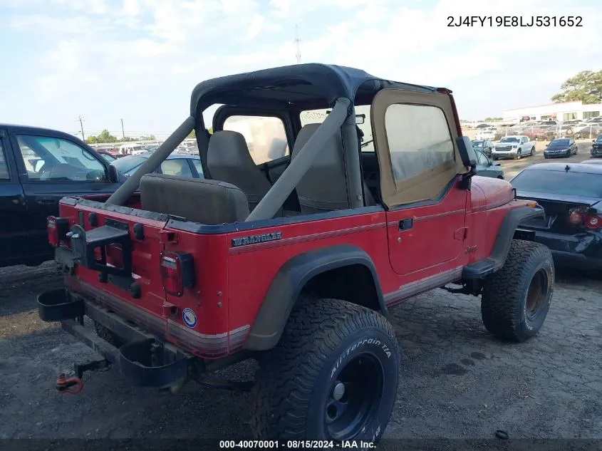 1990 Jeep Wrangler / Yj S VIN: 2J4FY19E8LJ531652 Lot: 40070001