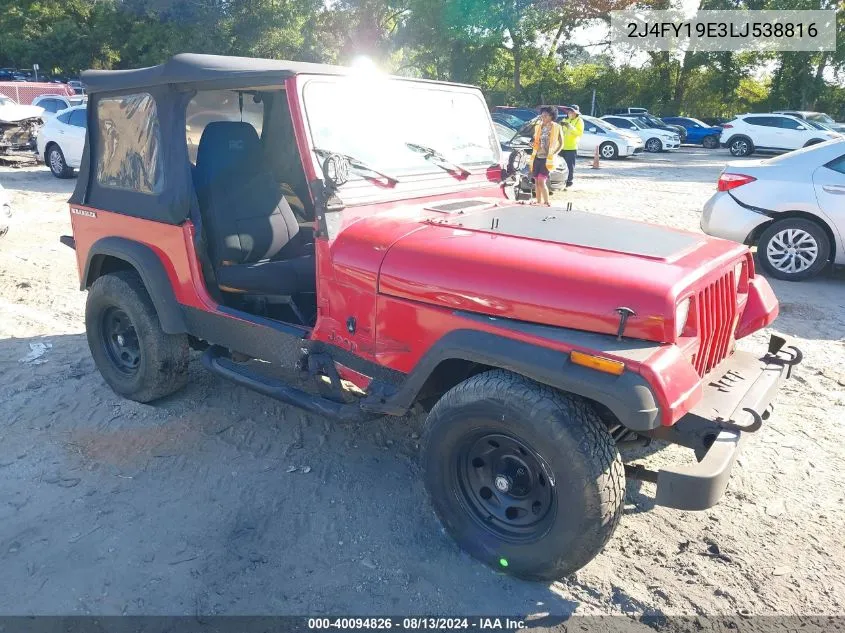 1990 Jeep Wrangler / Yj S VIN: 2J4FY19E3LJ538816 Lot: 40094826