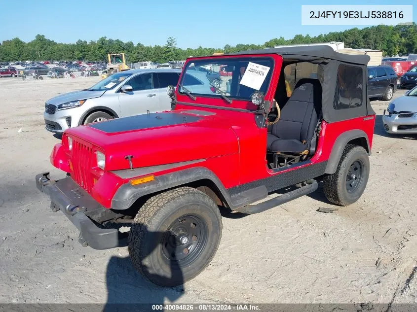 1990 Jeep Wrangler / Yj S VIN: 2J4FY19E3LJ538816 Lot: 40094826