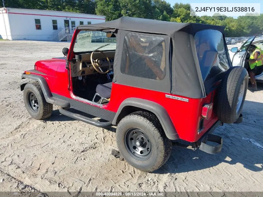 1990 Jeep Wrangler / Yj S VIN: 2J4FY19E3LJ538816 Lot: 40094826