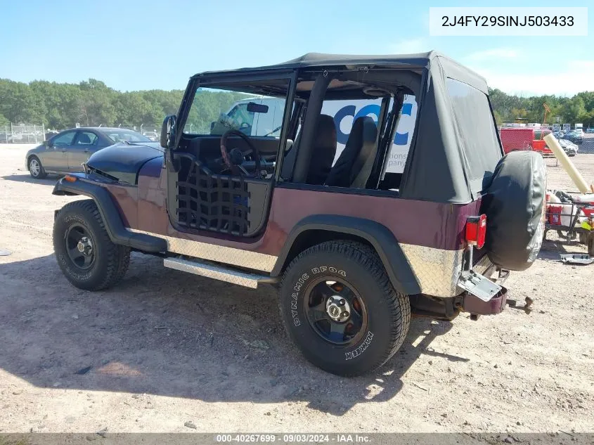 1992 Jeep Wrangler / Yj VIN: 2J4FY29SINJ503433 Lot: 40267699