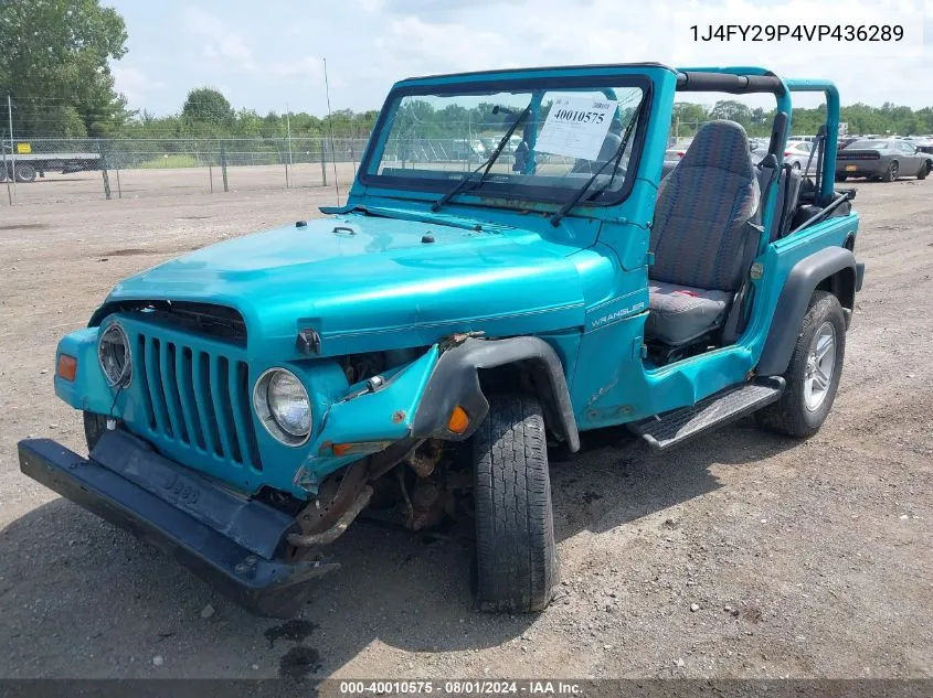 1997 Jeep Wrangler Se VIN: 1J4FY29P4VP436289 Lot: 40010575