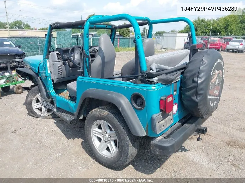 1997 Jeep Wrangler Se VIN: 1J4FY29P4VP436289 Lot: 40010575