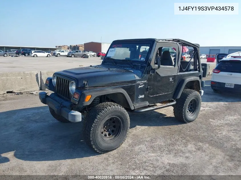 1997 Jeep Wrangler Sport VIN: 1J4FY19S3VP434578 Lot: 40020916