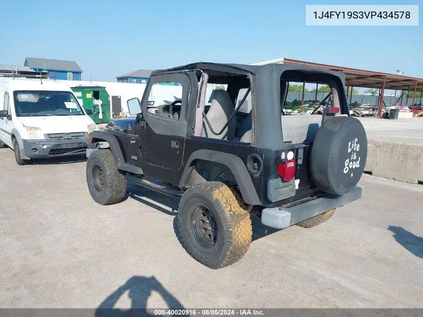 1997 Jeep Wrangler Sport VIN: 1J4FY19S3VP434578 Lot: 40020916