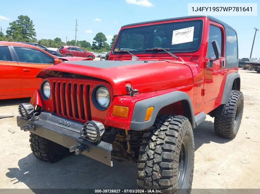 1998 Jeep Wrangler Sport VIN: 1J4FY19S7WP781641 Lot: 39726827