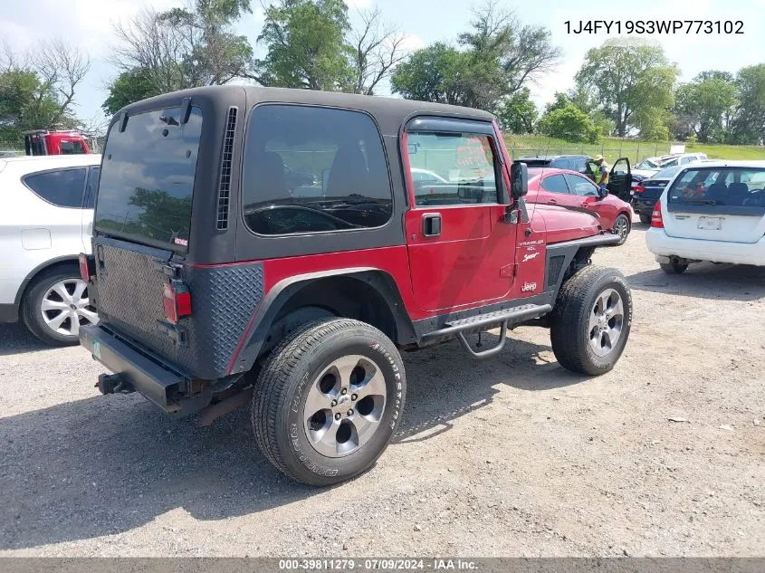 1998 Jeep Wrangler Sport VIN: 1J4FY19S3WP773102 Lot: 39811279