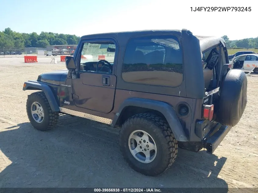 1998 Jeep Wrangler Se VIN: 1J4FY29P2WP793245 Lot: 39856938