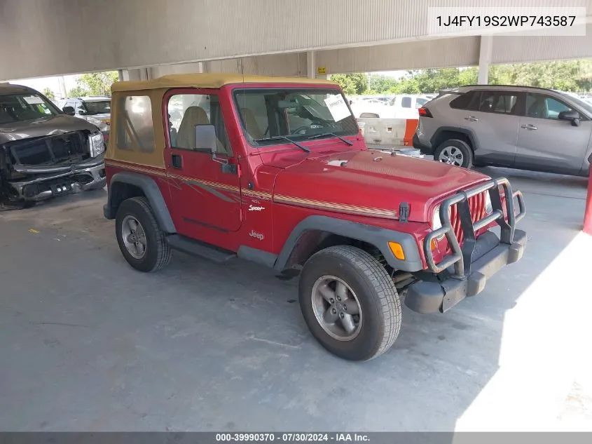 1998 Jeep Wrangler Sport VIN: 1J4FY19S2WP743587 Lot: 39990370