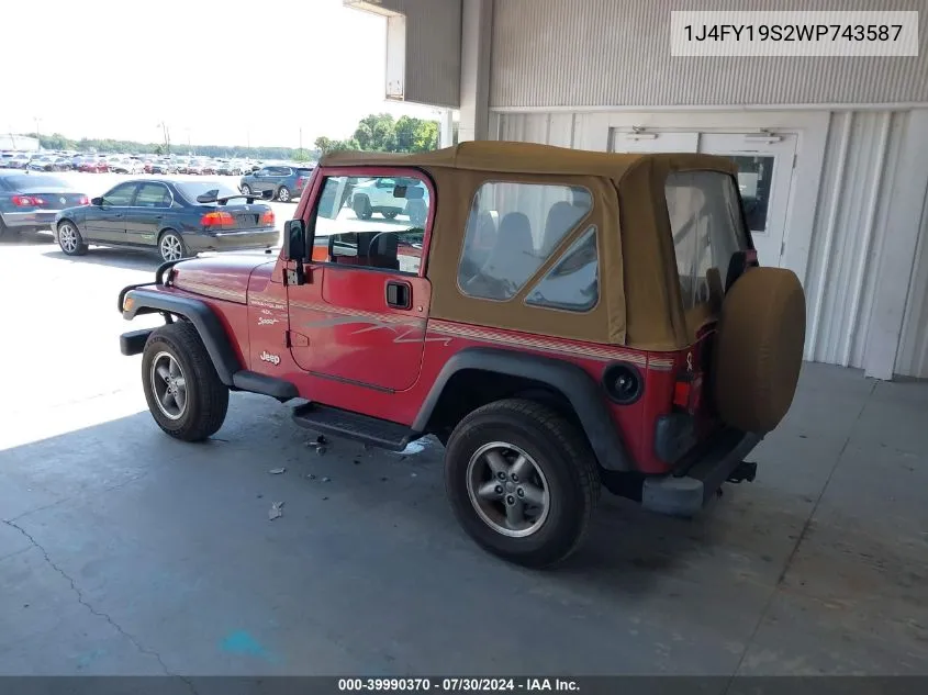 1J4FY19S2WP743587 1998 Jeep Wrangler Sport