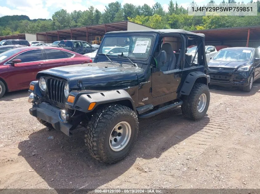 1998 Jeep Wrangler Se VIN: 1J4FY29P5WP759851 Lot: 40129180