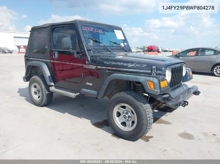 1998 Jeep Wrangler Se VIN: 1J4FY29P8WP804278 Lot: 40205251