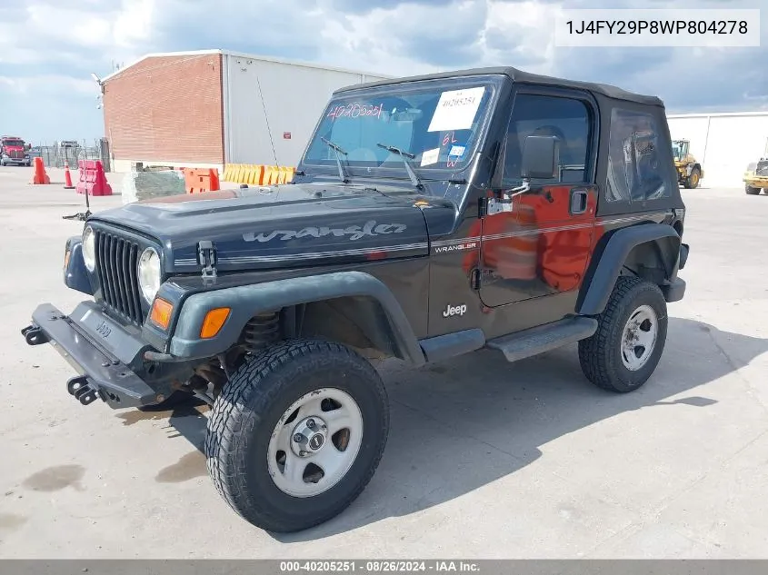 1998 Jeep Wrangler Se VIN: 1J4FY29P8WP804278 Lot: 40205251