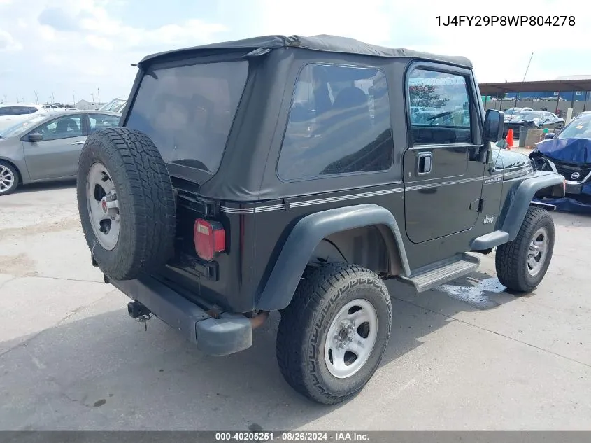 1998 Jeep Wrangler Se VIN: 1J4FY29P8WP804278 Lot: 40205251