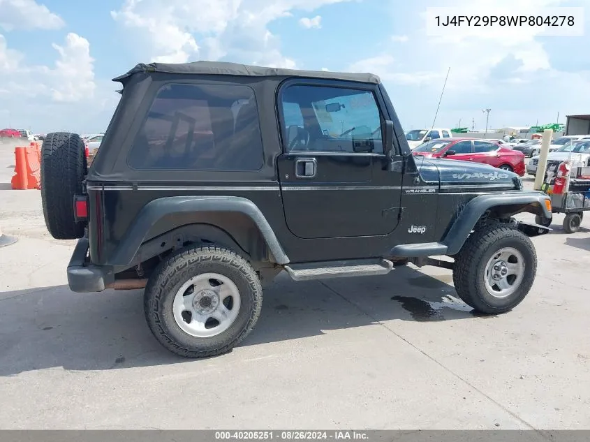 1998 Jeep Wrangler Se VIN: 1J4FY29P8WP804278 Lot: 40205251