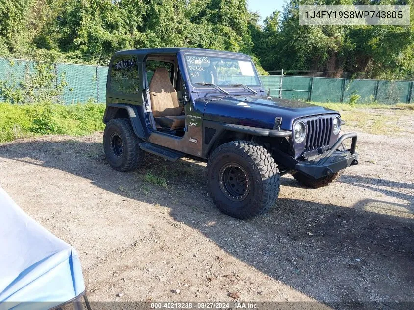 1998 Jeep Wrangler Sport VIN: 1J4FY19S8WP743805 Lot: 40213238