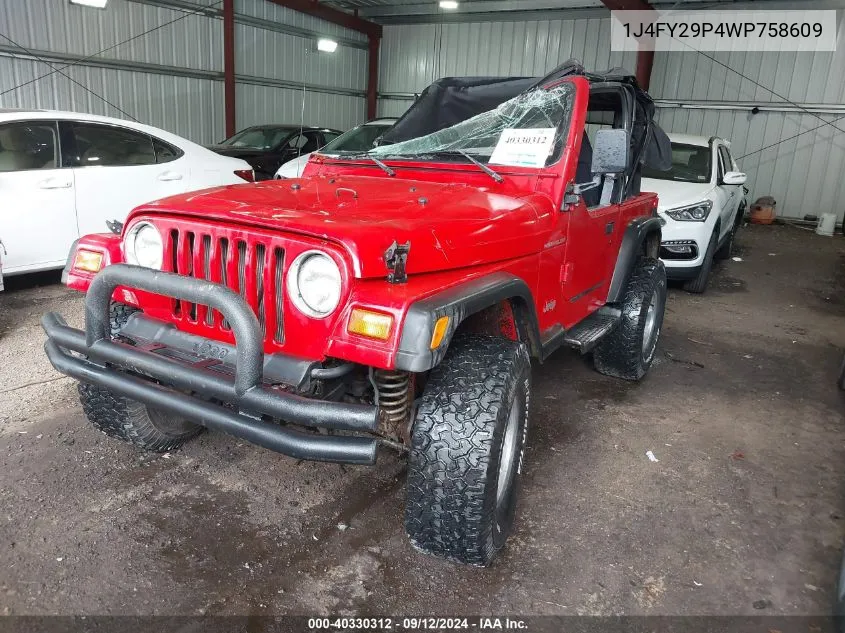 1998 Jeep Wrangler Se VIN: 1J4FY29P4WP758609 Lot: 40330312