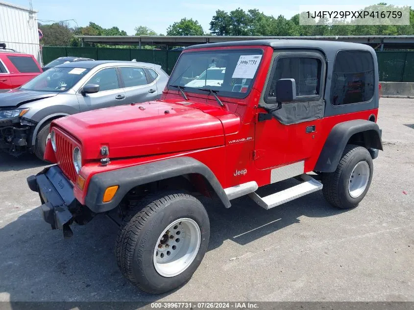 1J4FY29PXXP416759 1999 Jeep Wrangler Se