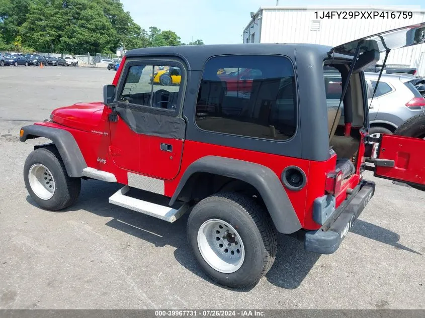 1999 Jeep Wrangler Se VIN: 1J4FY29PXXP416759 Lot: 39967731