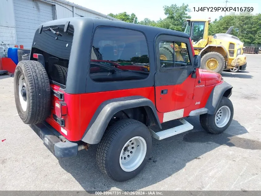 1999 Jeep Wrangler Se VIN: 1J4FY29PXXP416759 Lot: 39967731