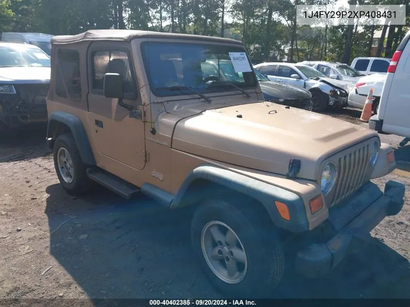 1999 Jeep Wrangler Se VIN: 1J4FY29P2XP408431 Lot: 40402385