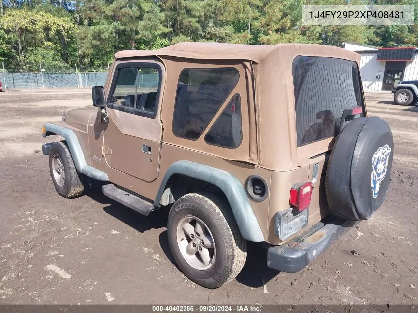 1999 Jeep Wrangler Se VIN: 1J4FY29P2XP408431 Lot: 40402385