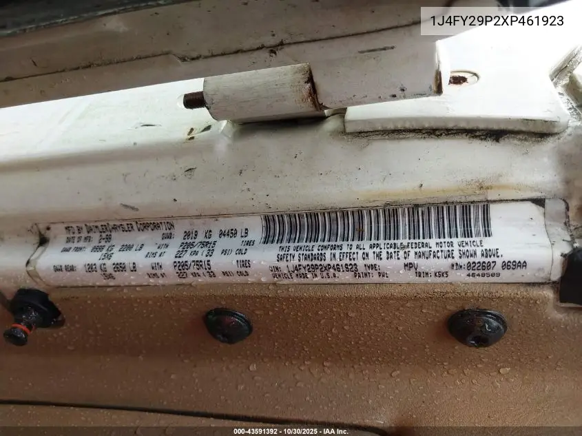 1J4FY29P2XP461923 1999 Jeep Wrangler Se