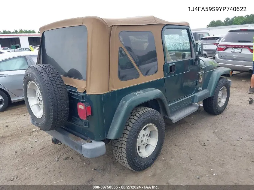 2000 Jeep Wrangler Sahara VIN: 1J4FA59S9YP740622 Lot: 39758555