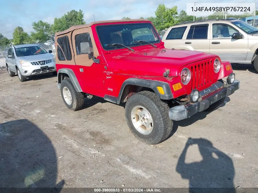 1J4FA49S8YP767224 2000 Jeep Wrangler Sport