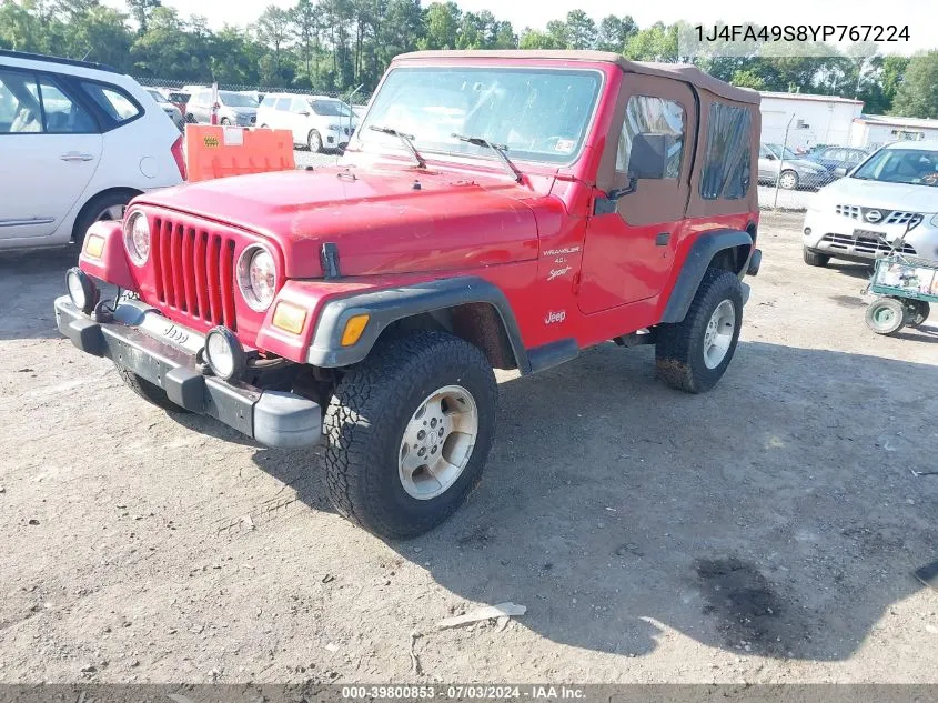 1J4FA49S8YP767224 2000 Jeep Wrangler Sport