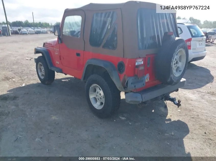 2000 Jeep Wrangler Sport VIN: 1J4FA49S8YP767224 Lot: 39800853