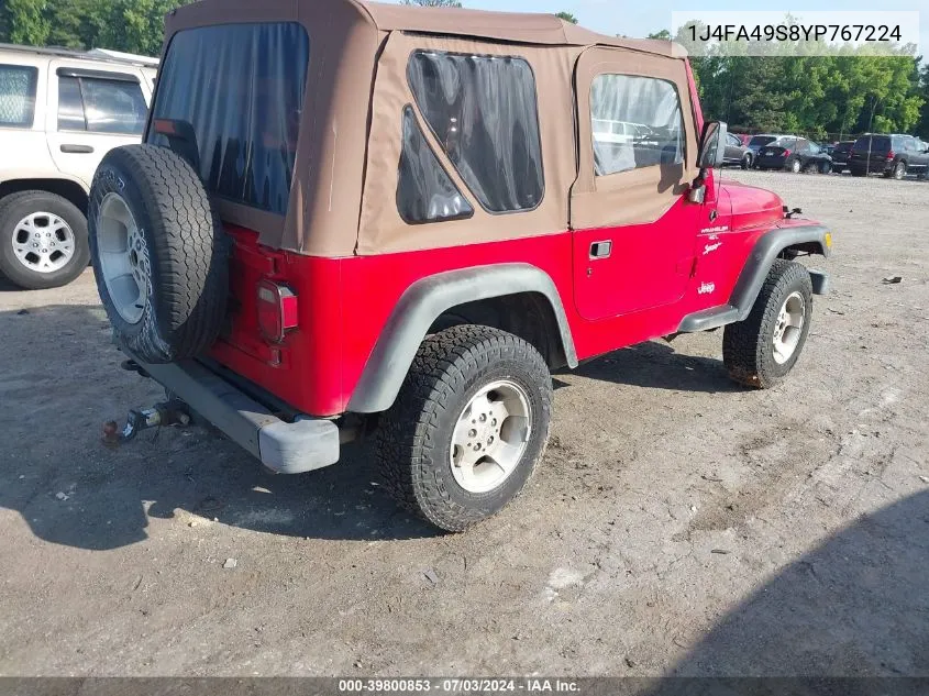 2000 Jeep Wrangler Sport VIN: 1J4FA49S8YP767224 Lot: 39800853