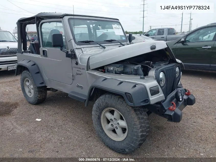 2000 Jeep Wrangler Sport VIN: 1J4FA49S1YP778324 Lot: 39850676