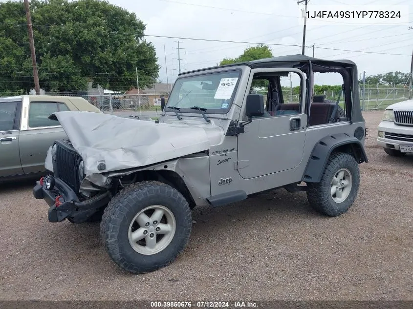 2000 Jeep Wrangler Sport VIN: 1J4FA49S1YP778324 Lot: 39850676